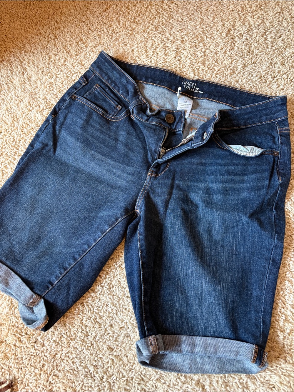 Time and Tru Dark Blue Cropped Denim Shorts